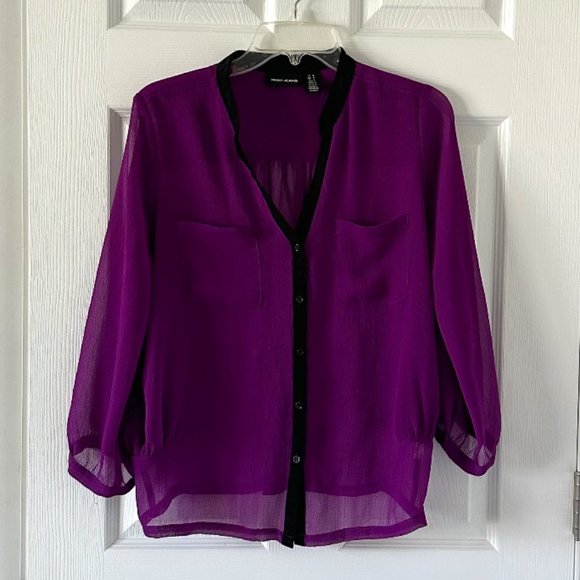 DKNY Purple Long Sleeve Button Sheer Blouse - Picture 1 of 4